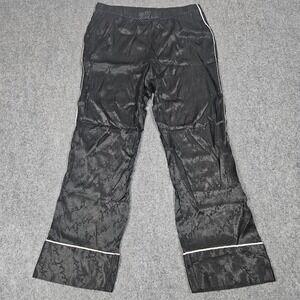 Victorias Secret Satin Pajama Pants L Black Script Logo Jacquard Lounge Comfy